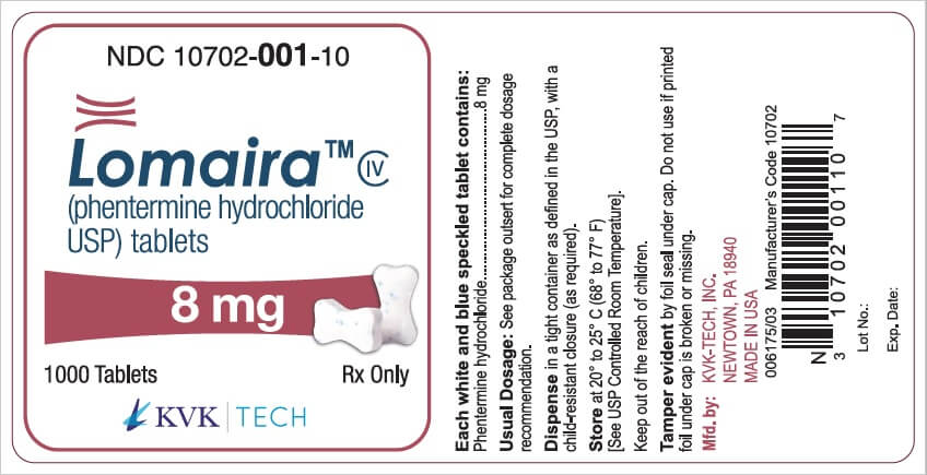 label for Lomaira 8mg phentermine